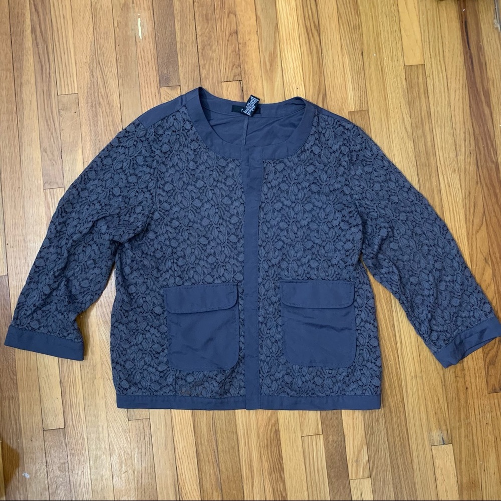 Alfani Grey Lace Front Open Cardigan Top